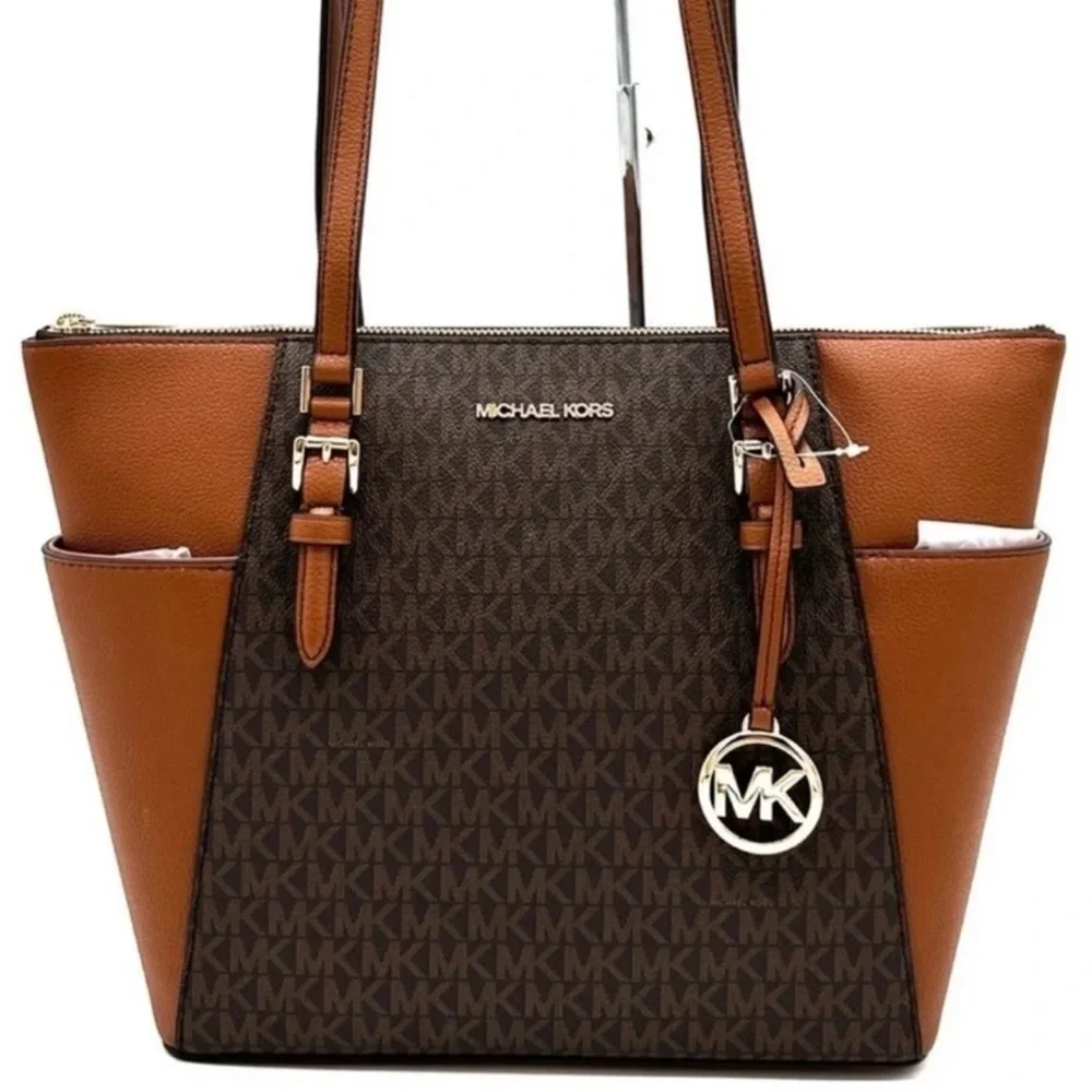 Michael Kors Large Charlotte Tote Bag Luggage Brown